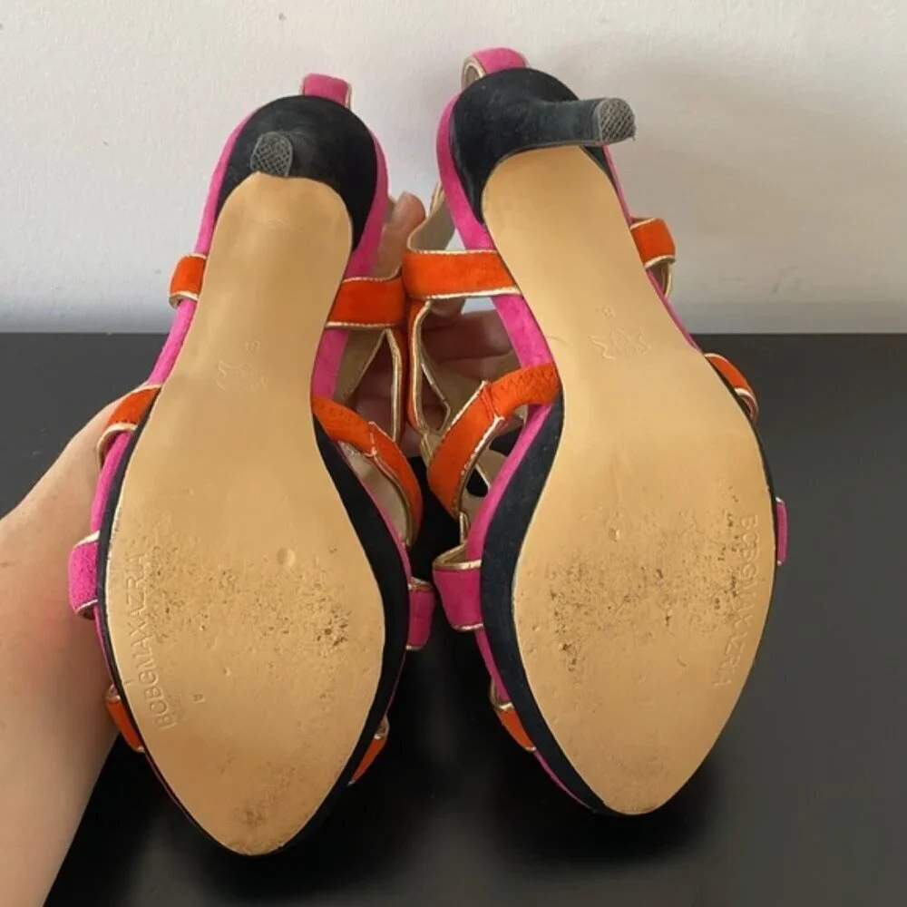 BCBG MaxAzria Kaycee Strappy open toe Suede Platform Sandals 8.5 pink/orange - Picture 6 of 9